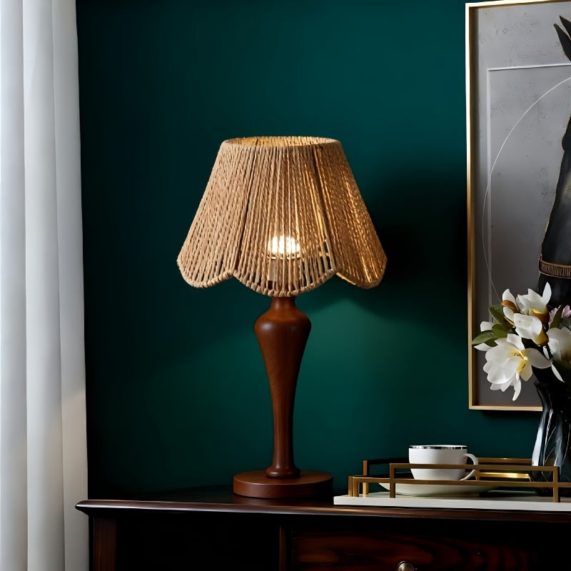 Lampe de bureau en rotin tissé - Base bois chaleureuse — photo 1