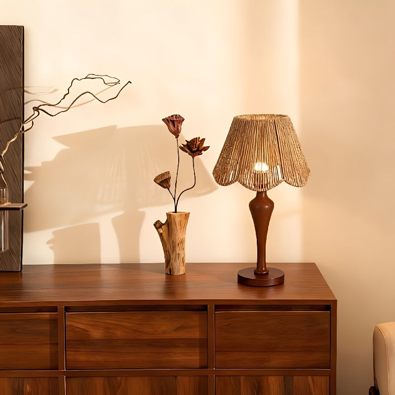 Lampe de bureau en rotin tissé - Base bois chaleureuse — photo 3