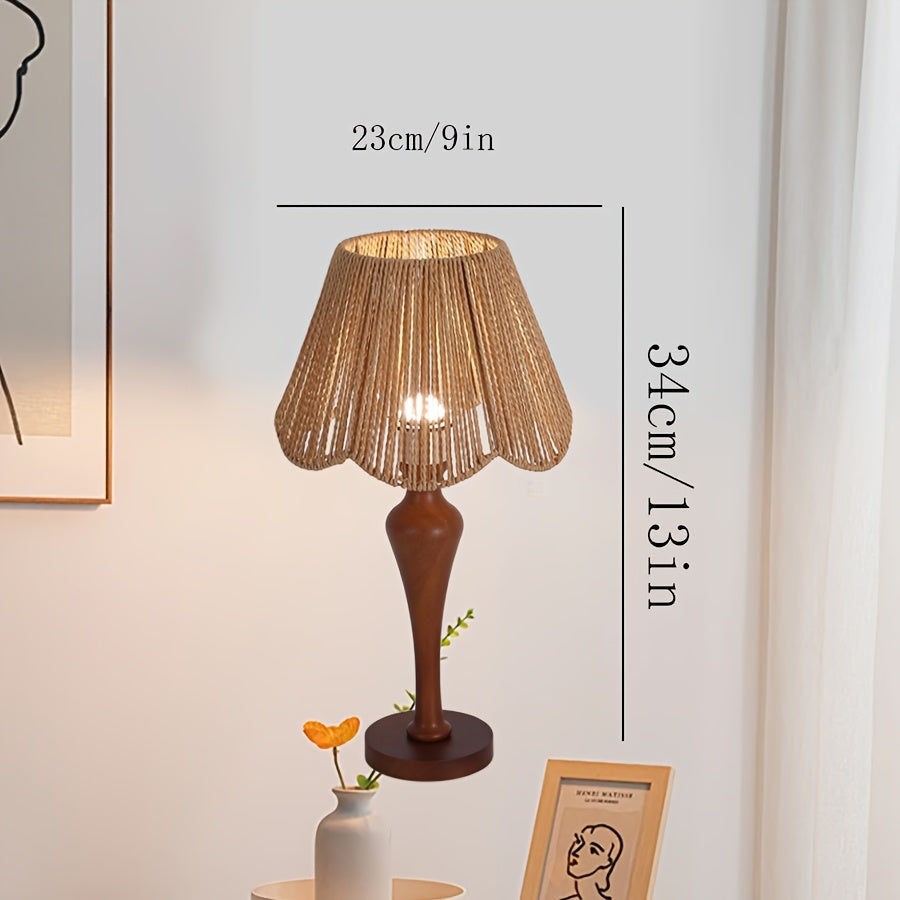 Lampe de bureau en rotin tissé - Base bois chaleureuse — photo 4