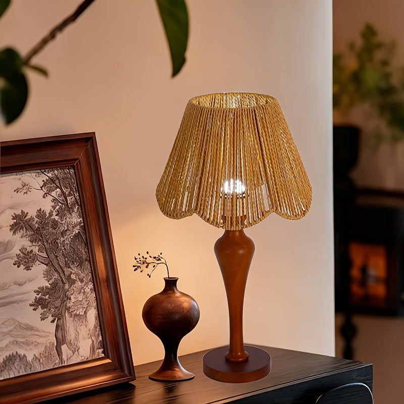 Lampe de bureau en rotin tissé - Base bois chaleureuse — photo 5