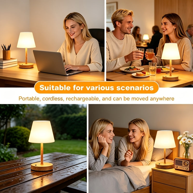 Lampe de bureau sans fil IP54, socle à décor grain de bois