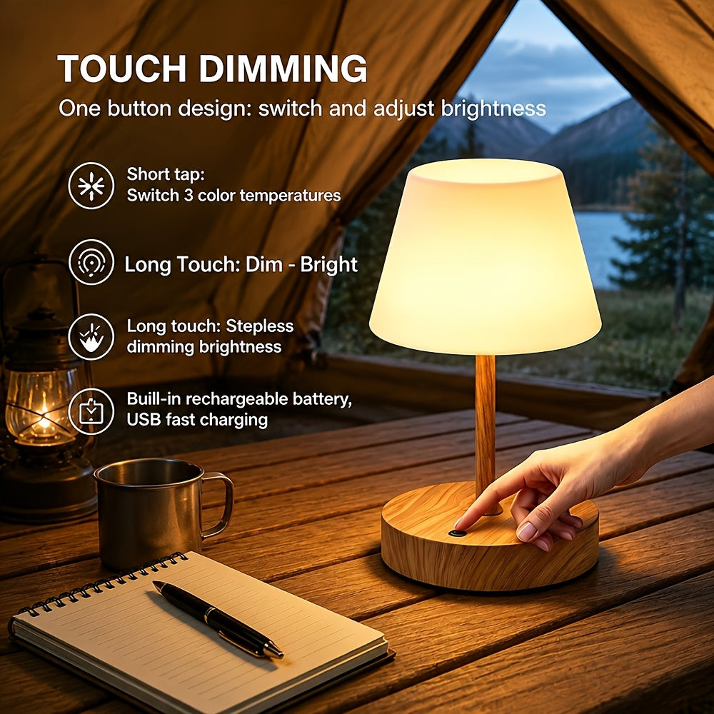 Lampe de bureau sans fil IP54, socle à décor grain de bois