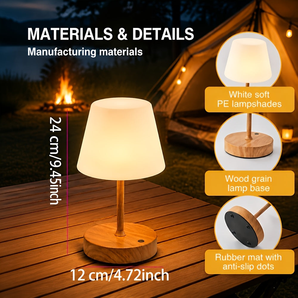 Lampe de bureau sans fil IP54, socle à décor grain de bois