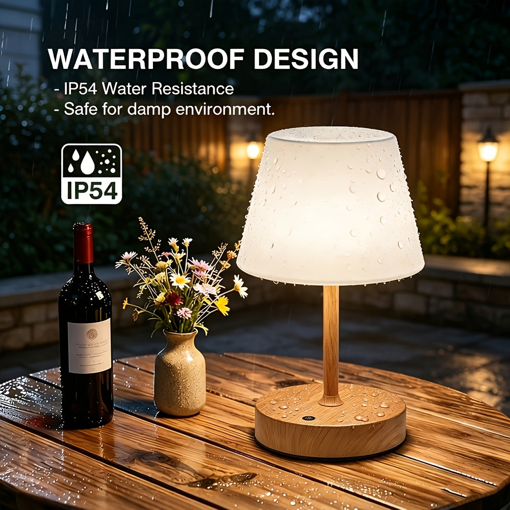 Lampe de bureau sans fil IP54, socle à décor grain de bois
