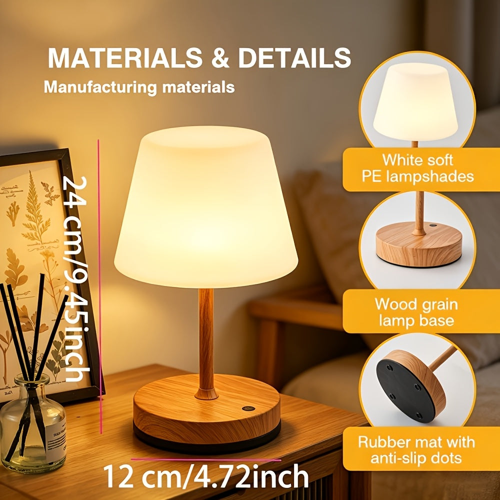 Lampe de bureau sans fil IP54, socle à décor grain de bois