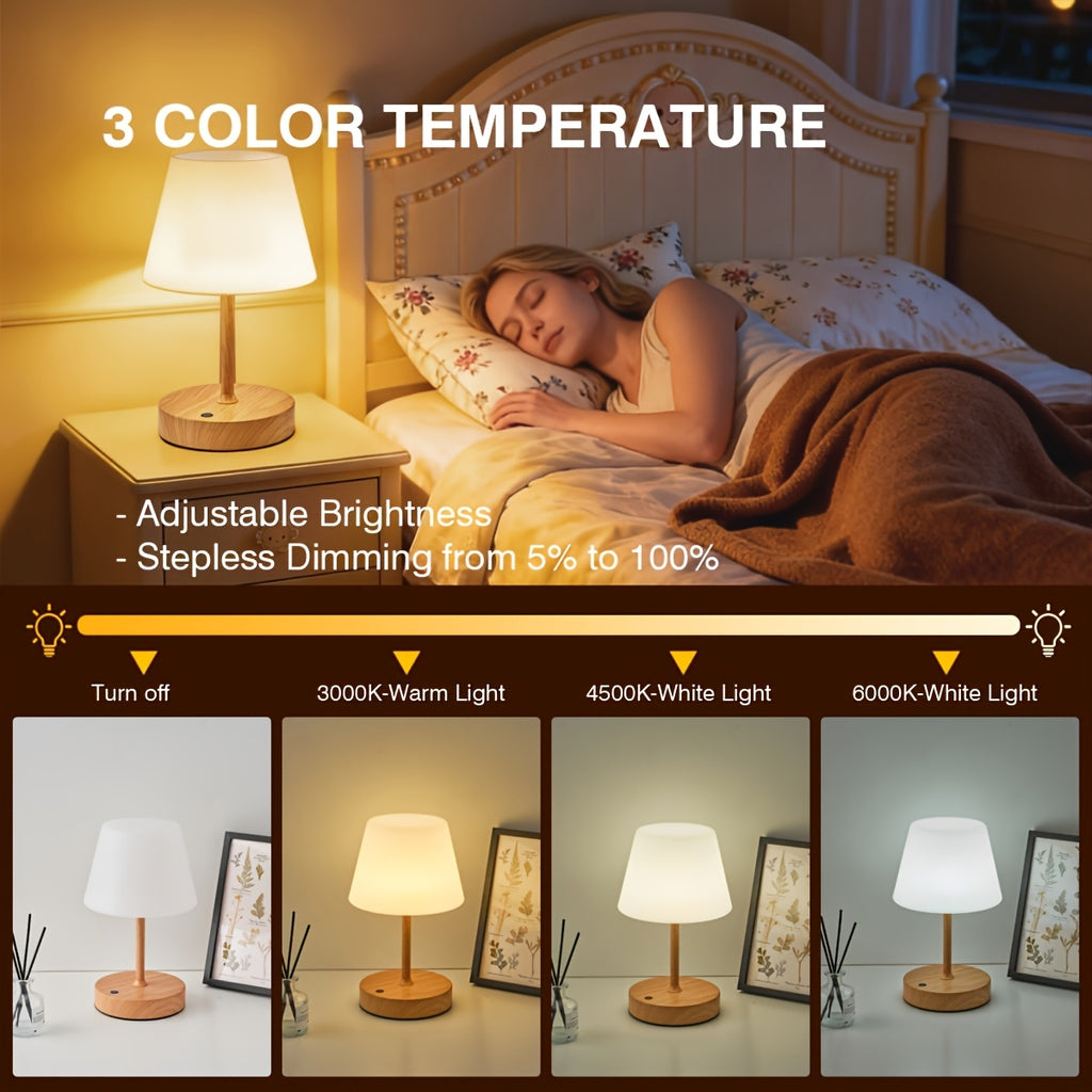 Lampe de bureau sans fil IP54, socle à décor grain de bois