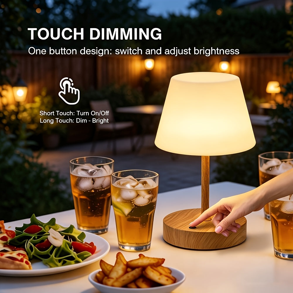 Lampe de bureau sans fil IP54, socle à décor grain de bois