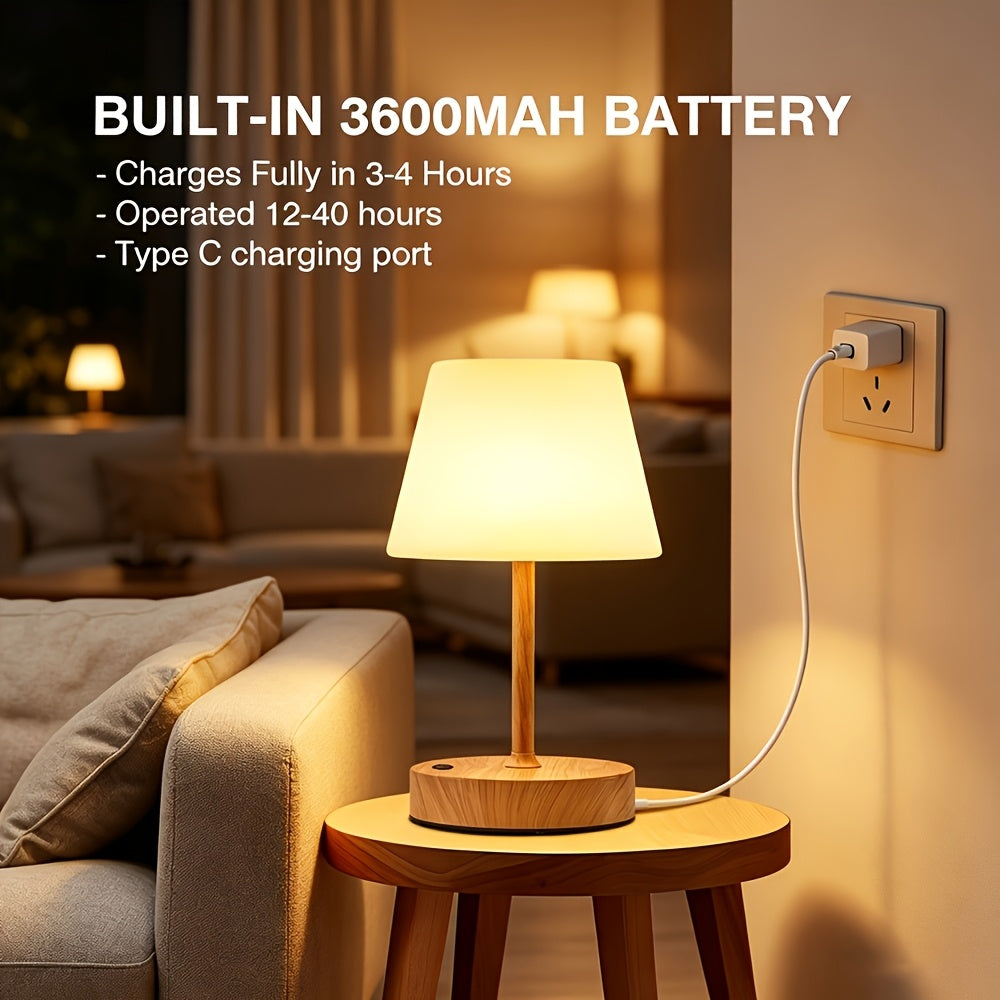 Lampe de bureau sans fil IP54, socle à décor grain de bois
