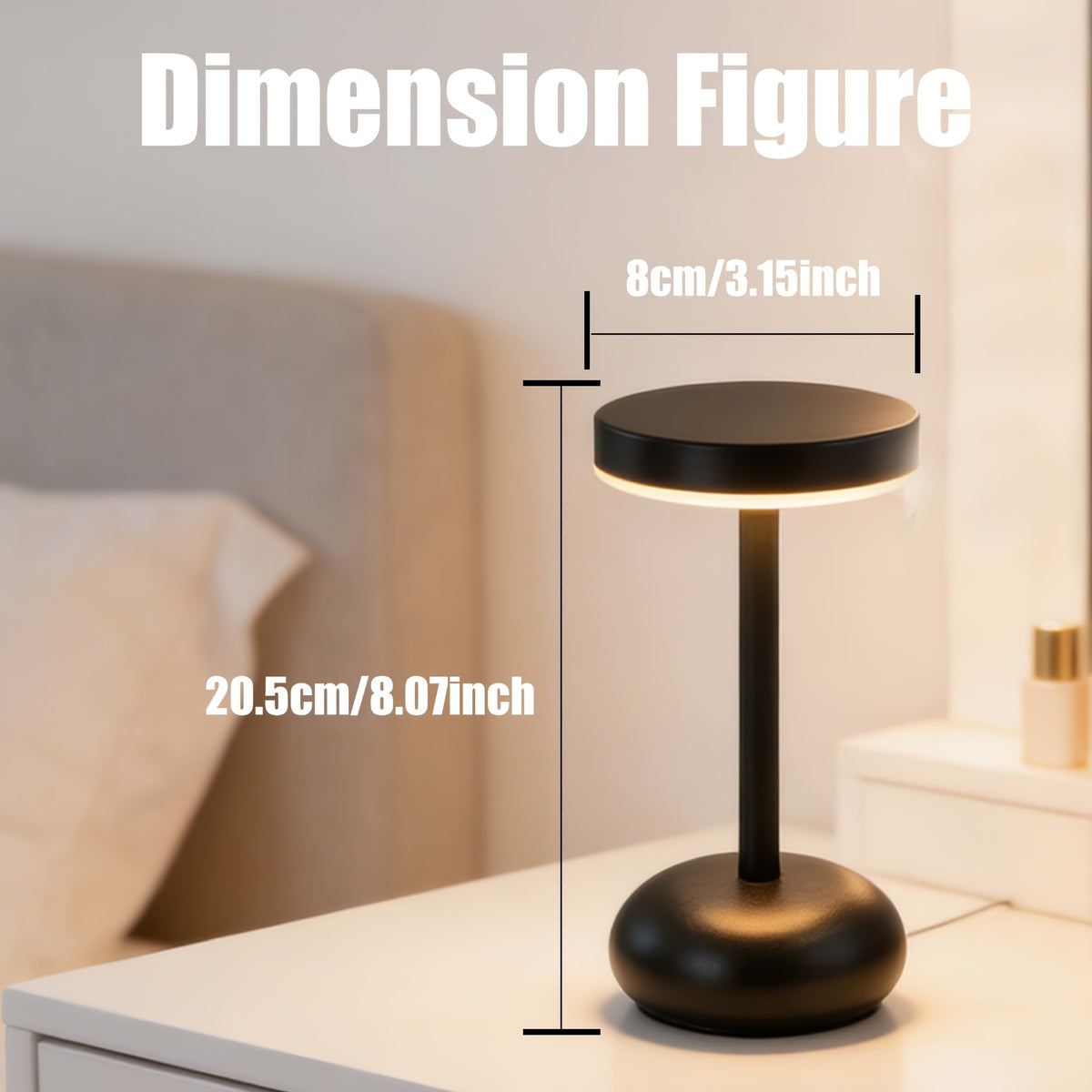 Lampe de bureau sans fil noire 20,5 cm, 3000 à 6000 kelvins