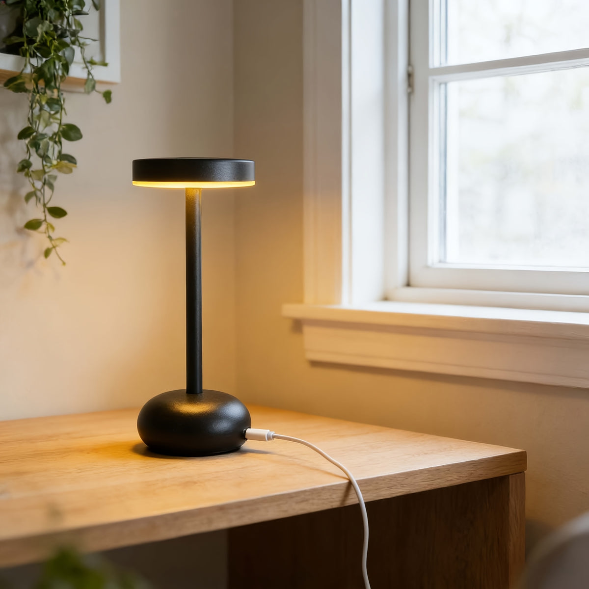 Lampe de bureau sans fil noire 20,5 cm, 3000 à 6000 kelvins