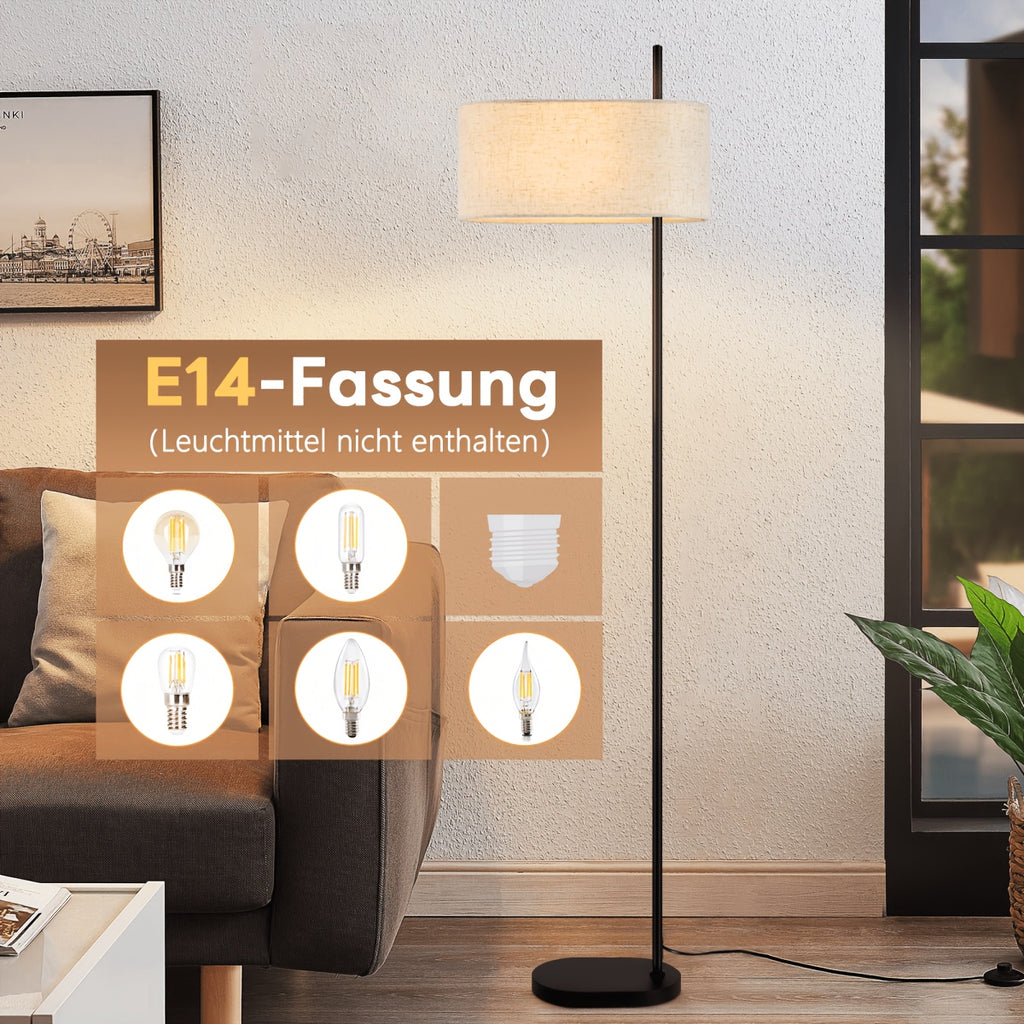 Lampe de bureau noire de 154 cm, large abat-jour en lin