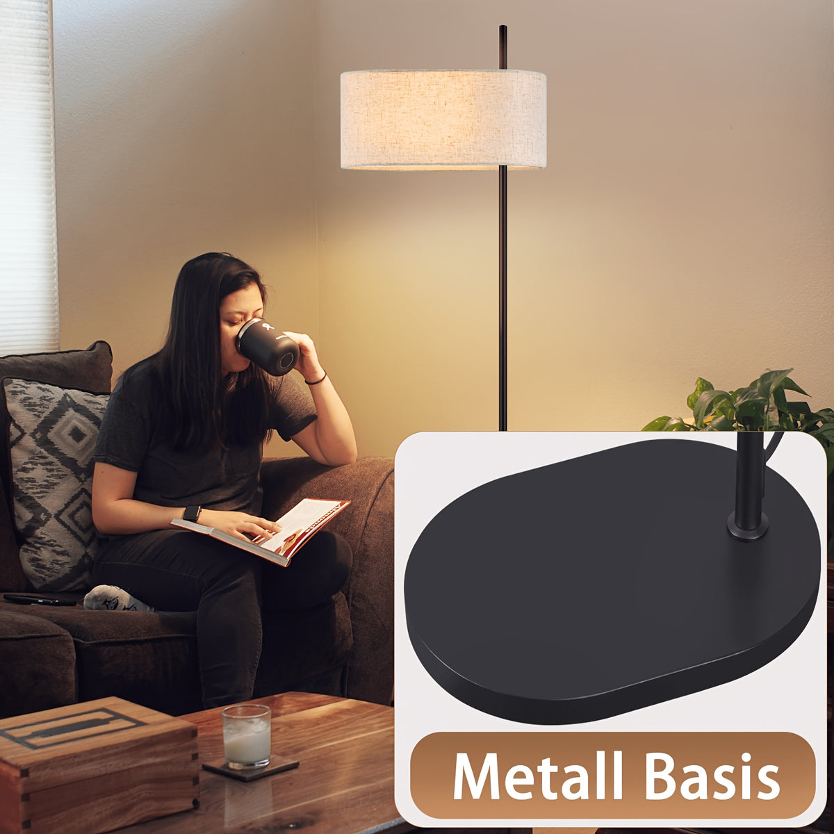 Lampe de bureau noire de 154 cm, large abat-jour en lin