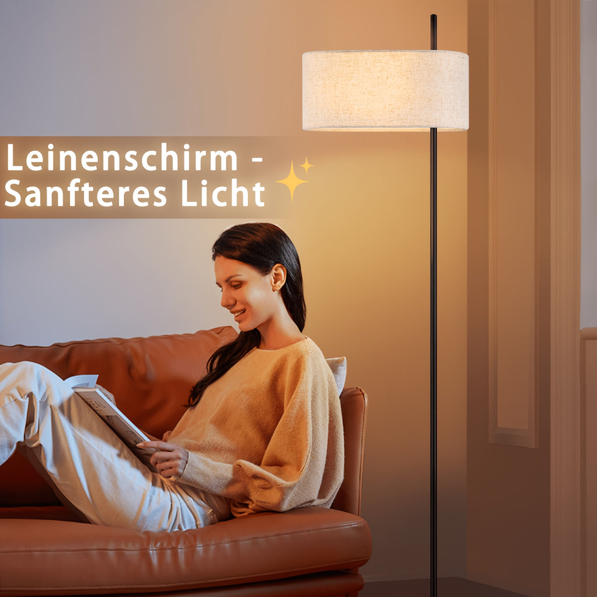 Lampe de bureau noire de 154 cm, large abat-jour en lin