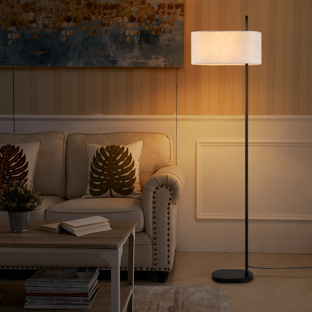 Lampe de bureau noire de 154 cm, large abat-jour en lin