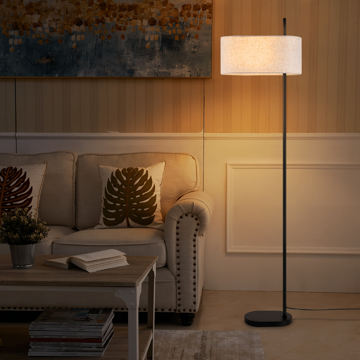 Lampe de bureau noire de 154 cm, large abat-jour en lin