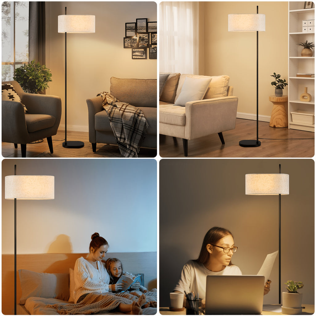 Lampe de bureau noire de 154 cm, large abat-jour en lin