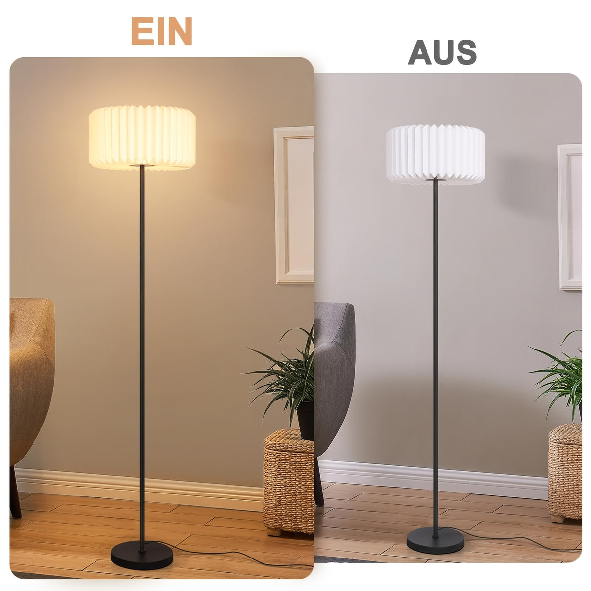 Lampe de bureau à abat-jour de papier plissé, 152 cm noire