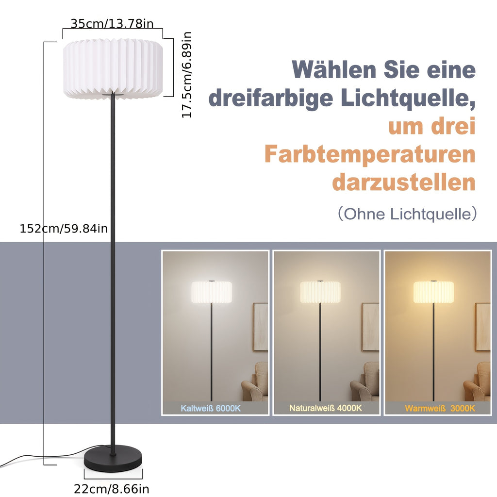 Lampe de bureau à abat-jour de papier plissé, 152 cm noire