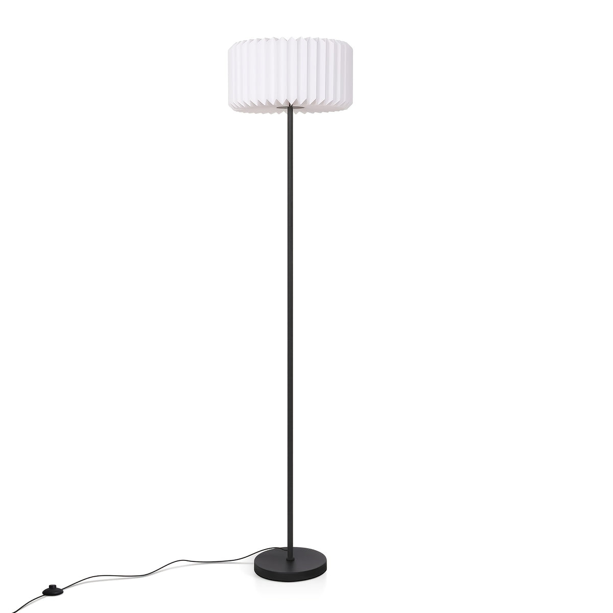 Lampe de bureau à abat-jour de papier plissé, 152 cm noire