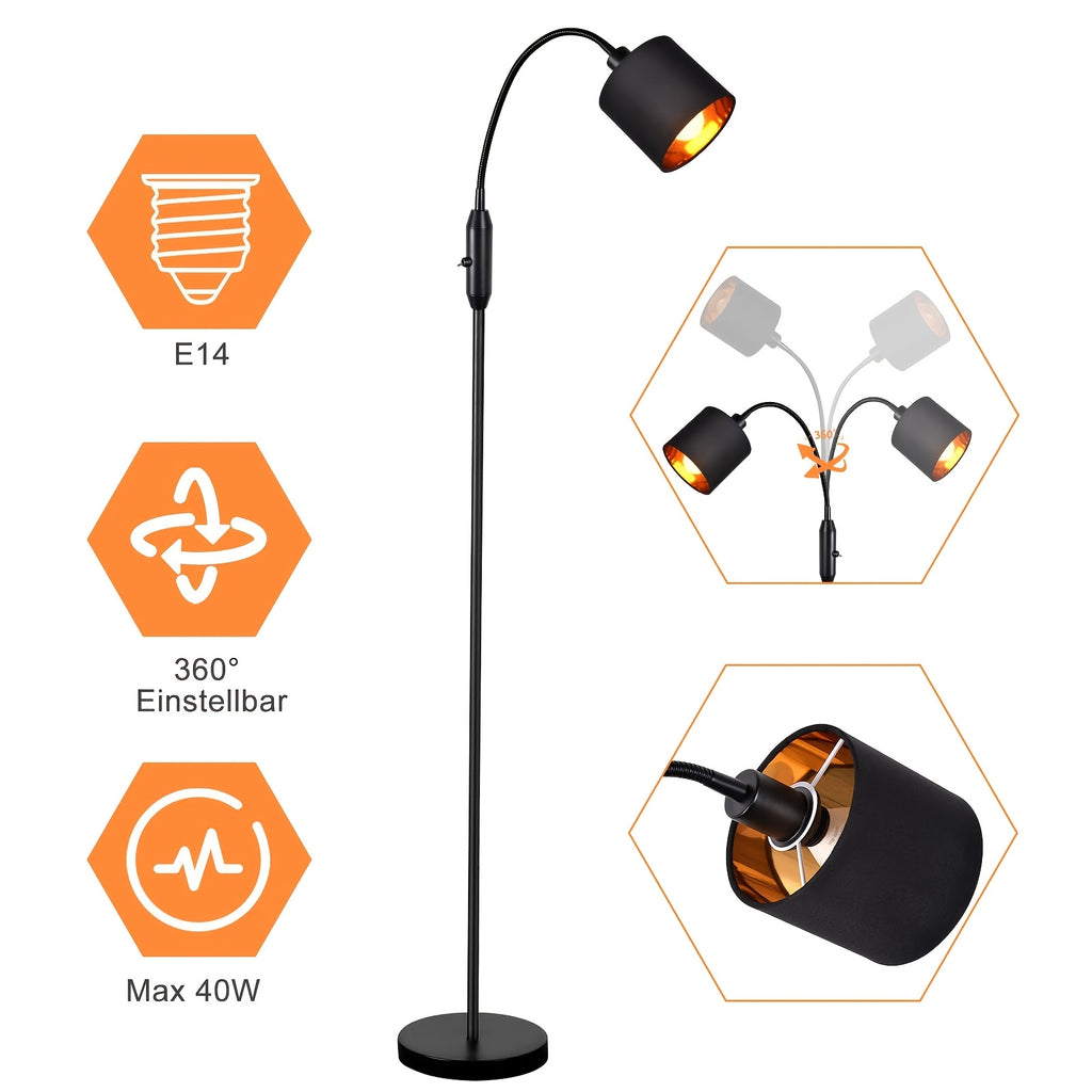 Lampe de bureau liseuse noire ou nickel, 163 cm de haut