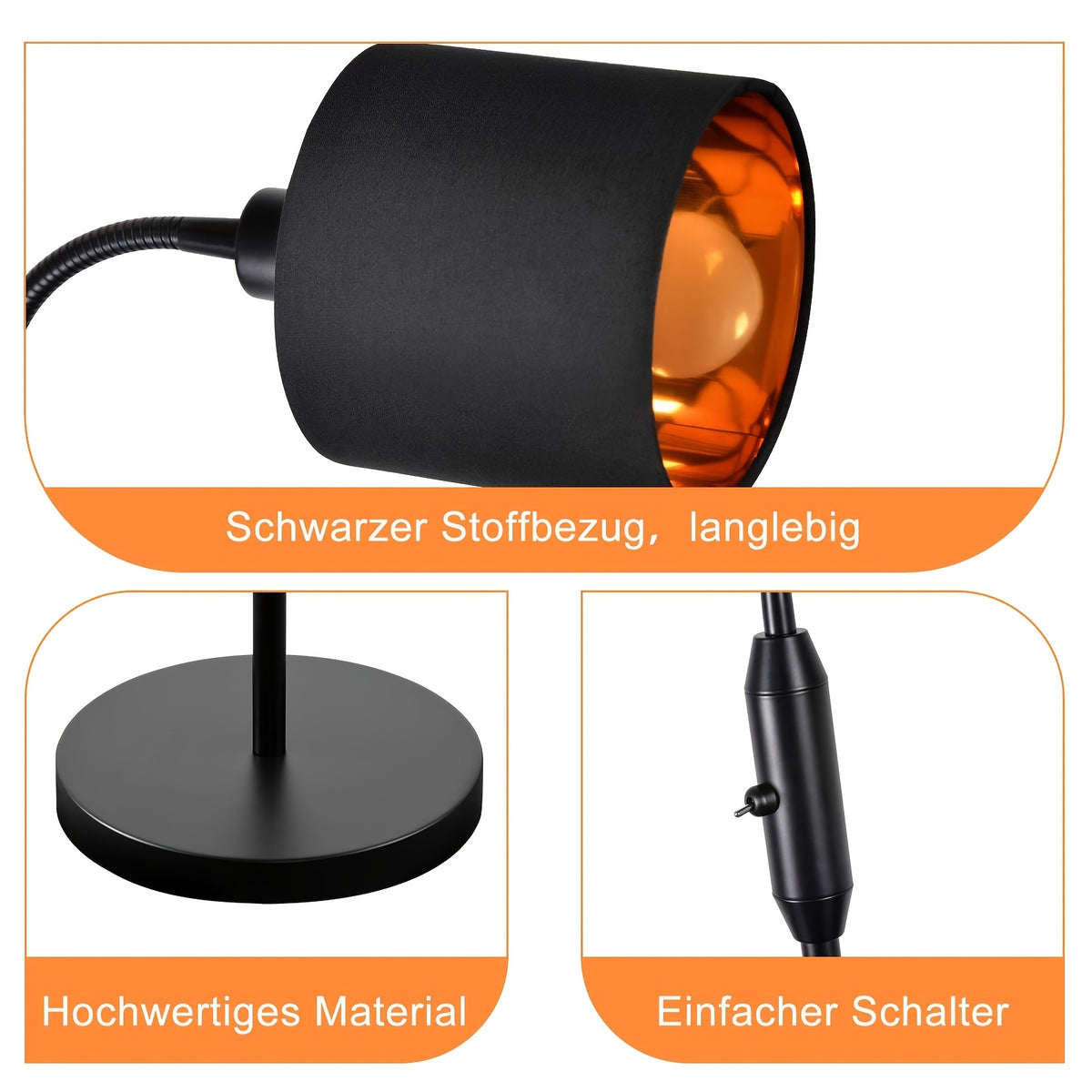 Lampe de bureau liseuse noire ou nickel, 163 cm de haut