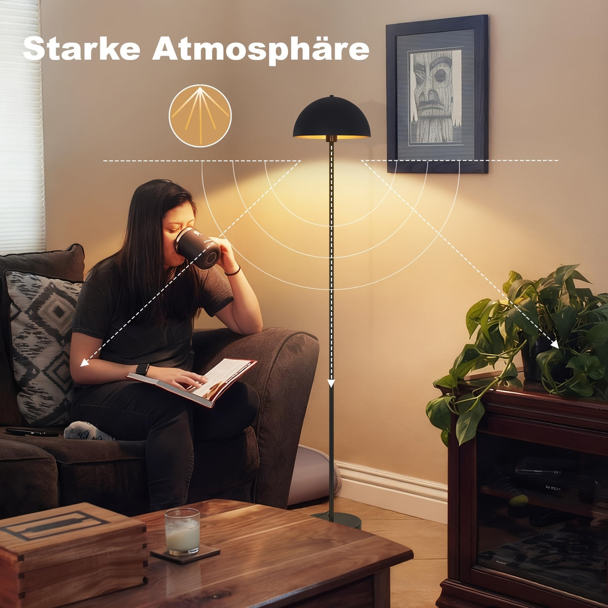 Lampe de bureau sur pied à dôme métal doré à l'intérieur
