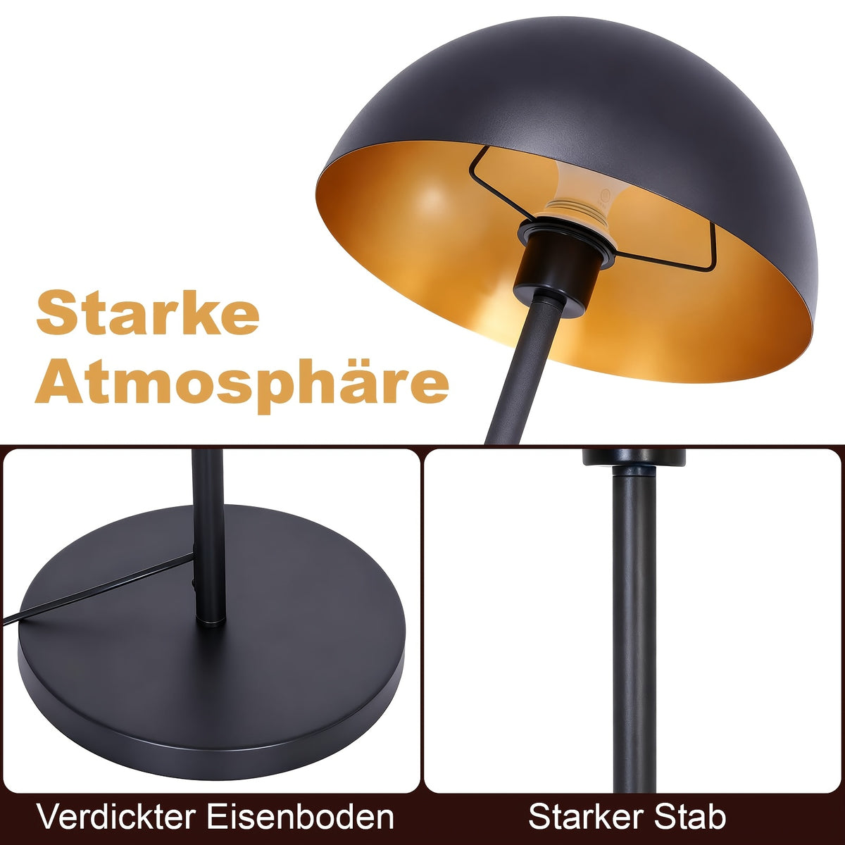 Lampe de bureau sur pied à dôme métal doré à l'intérieur