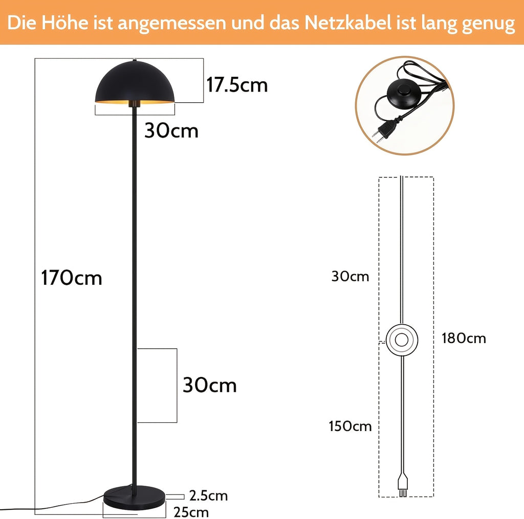 Lampe de bureau sur pied à dôme métal doré à l'intérieur