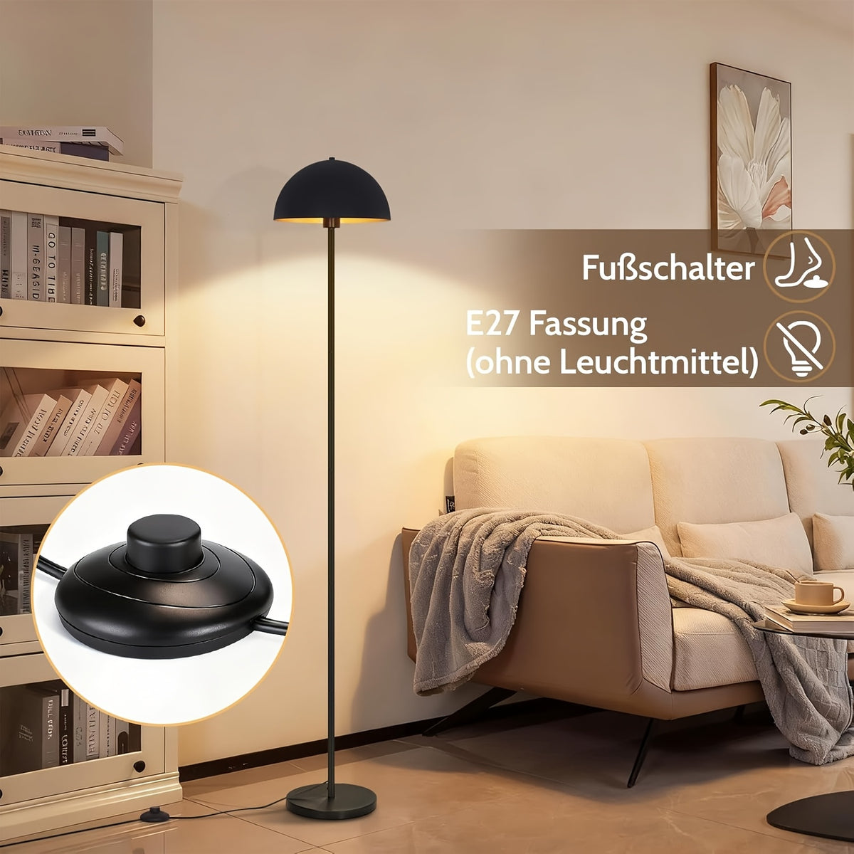 Lampe de bureau sur pied à dôme métal doré à l'intérieur