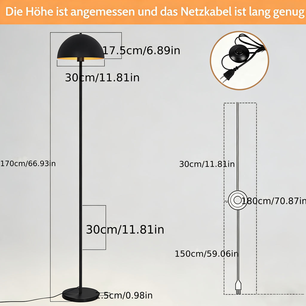 Lampe de bureau sur pied à dôme métal doré à l'intérieur