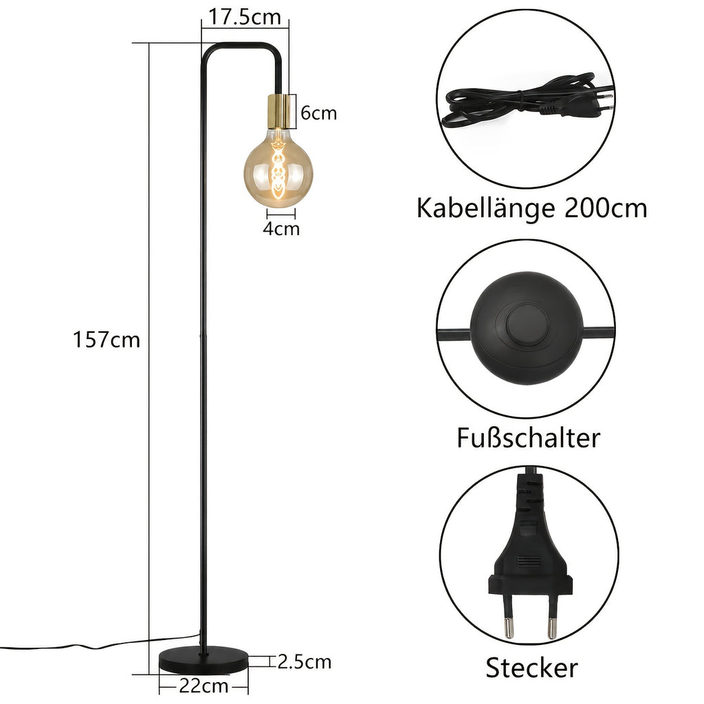 Lampe de bureau sur pied à douille E27 apparente, 157 cm