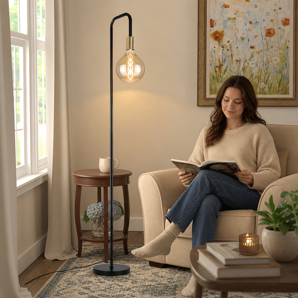 Lampe de bureau sur pied à douille E27 apparente, 157 cm