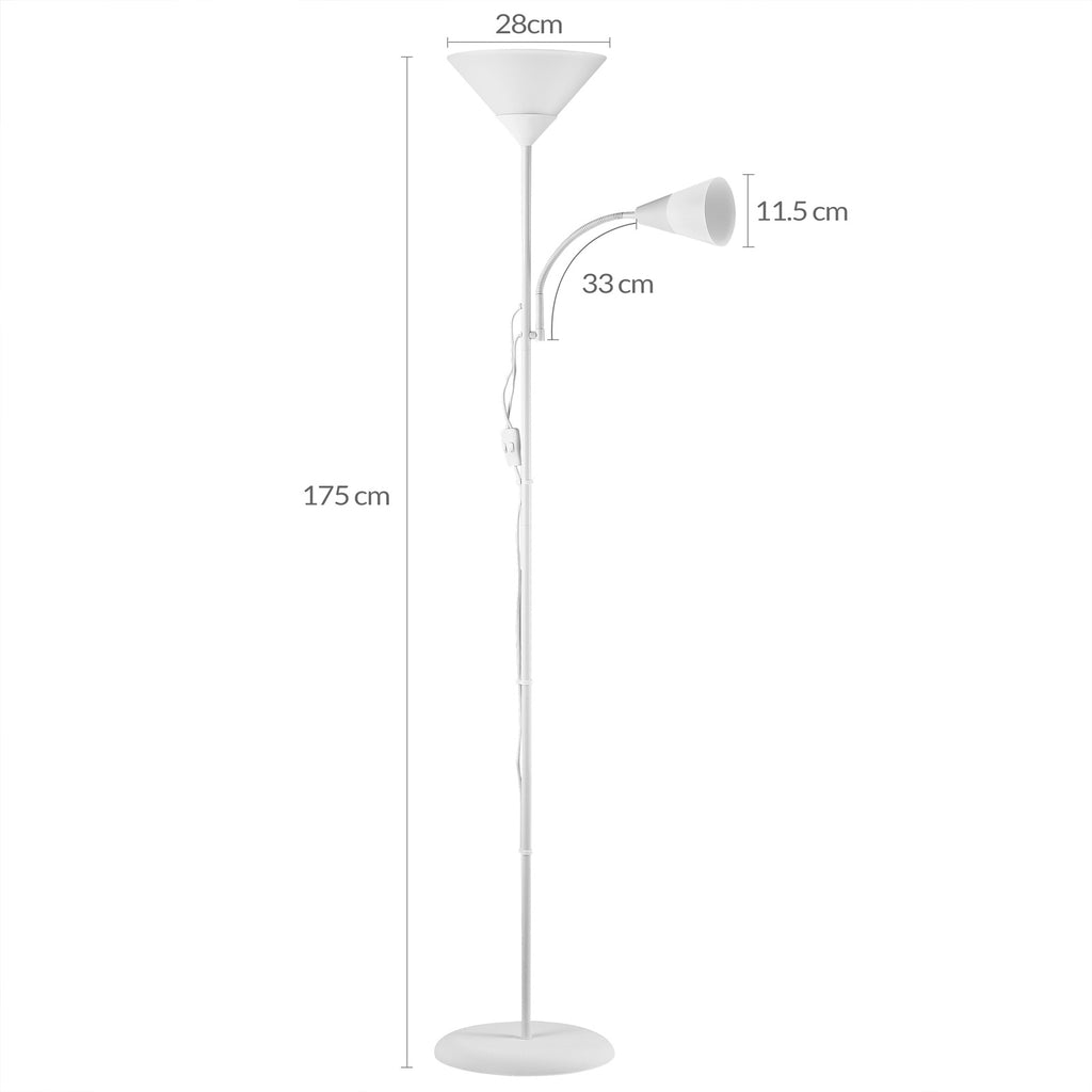 Lampe de bureau sur pied 175 cm, vasque et liseuse noire