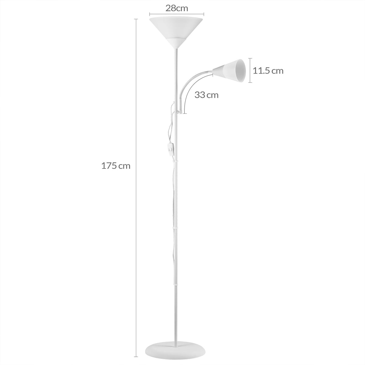 Lampe de bureau sur pied 175 cm, vasque et liseuse noire