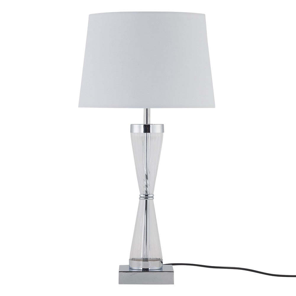 Lampe de bureau tactile chromée - Abat-jour coton blanc — photo 1 Image
