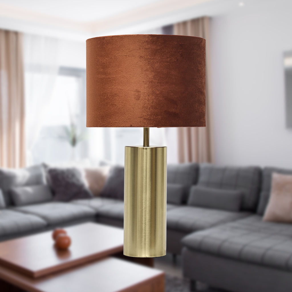 Lampe de bureau tactile dorée - Abat-jour velours élégant — photo 1