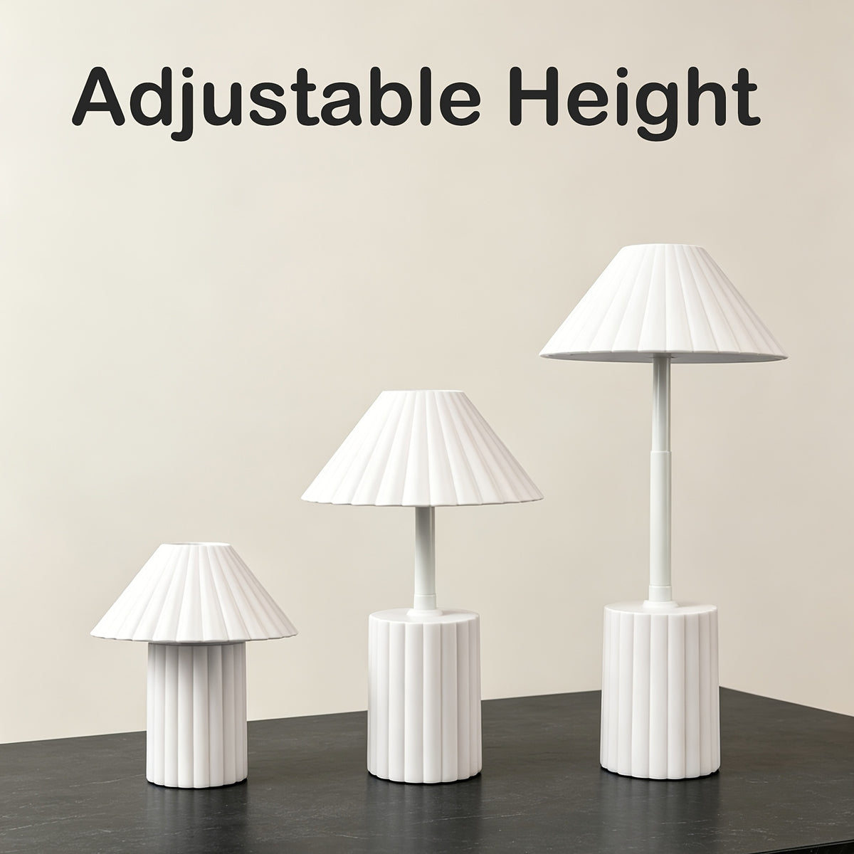Lampe de bureau télescopique plissée blanche, de 13 à 24 cm