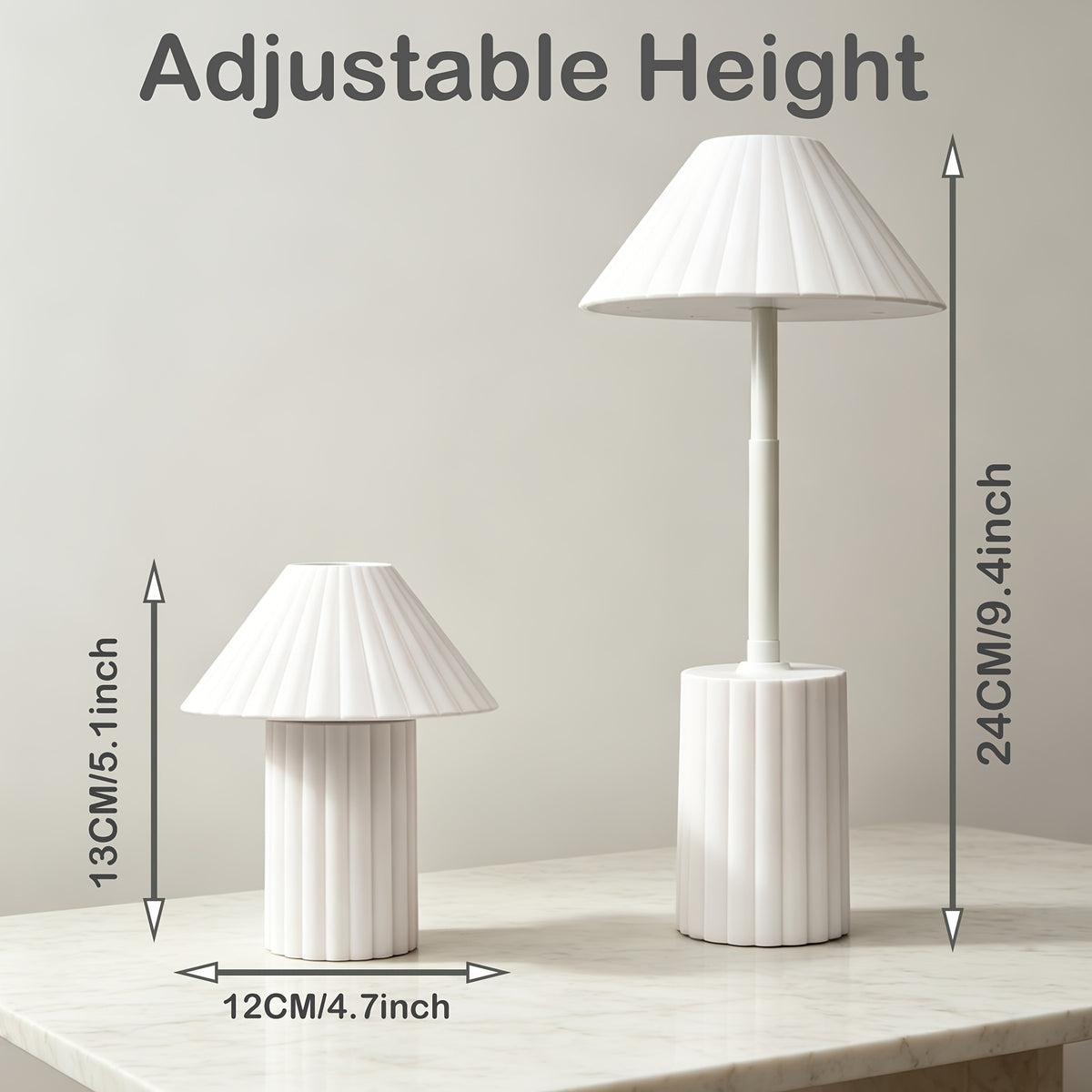 Lampe de bureau télescopique plissée blanche, de 13 à 24 cm