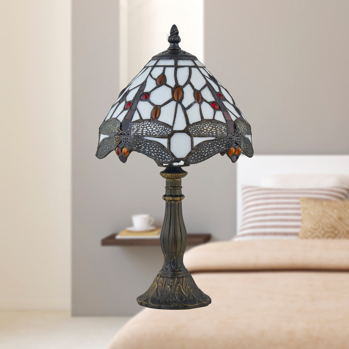 Lampe de bureau Tiffany - Vitrail libellule multicolore — photo 3
