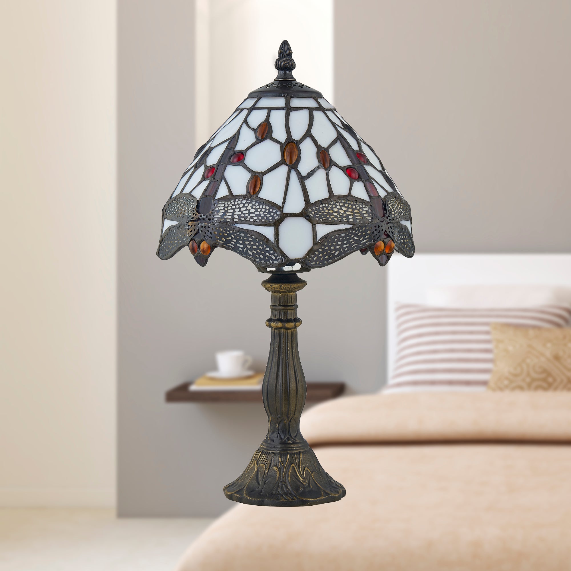 Lampe de bureau Tiffany - Vitrail libellule multicolore — photo 3 Image