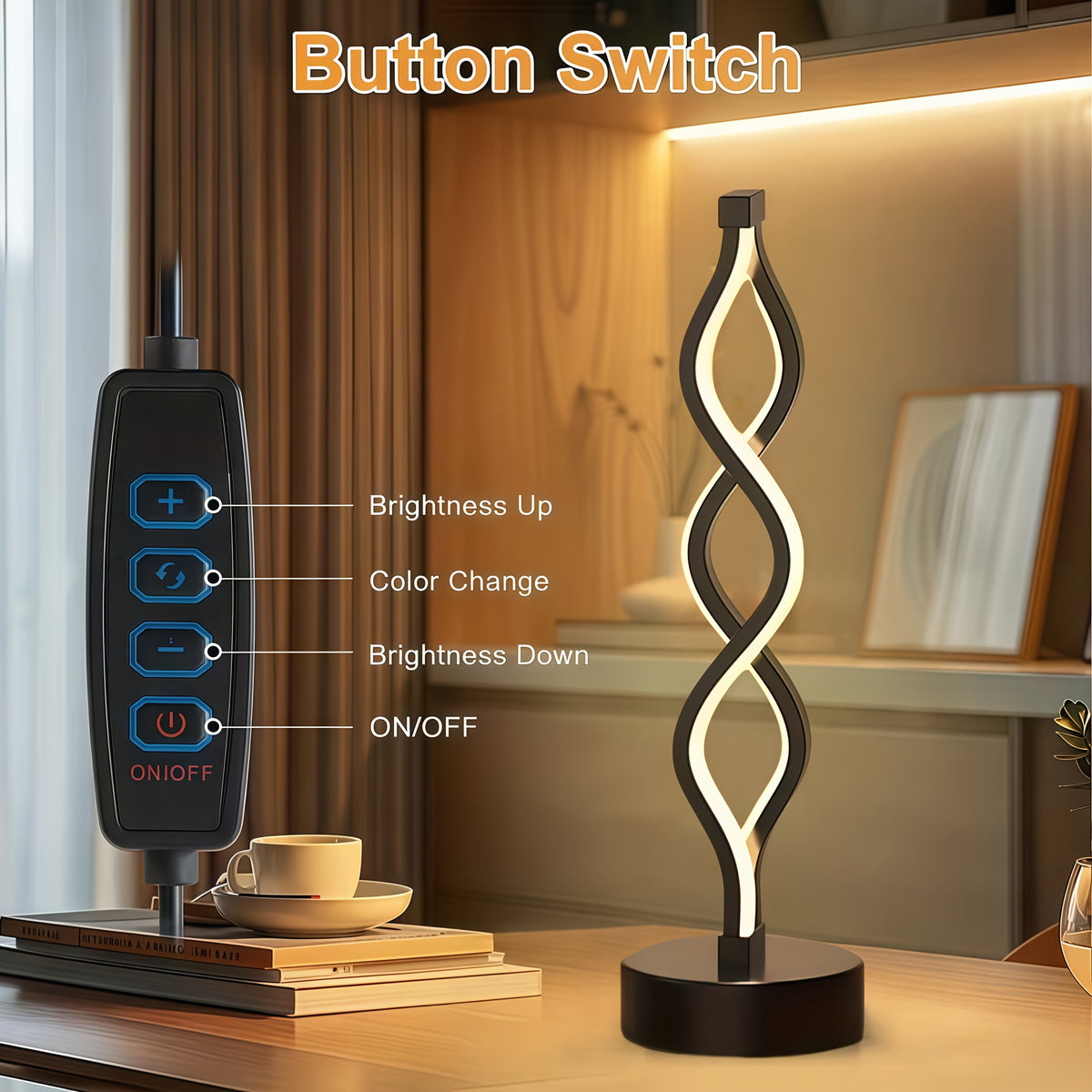Lampe de bureau à ruban LED ondulant, 34,5 cm, sur socle