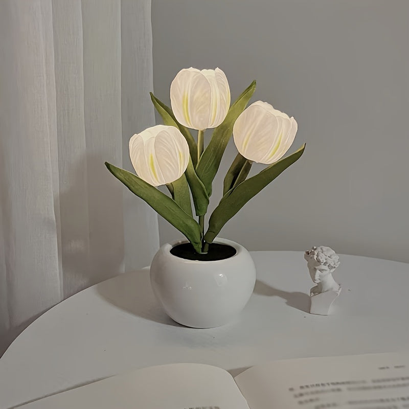 Veilleuse LED Tulipe 1 pièce, Lampe de Table Tulipe Artificielle, Décoration Romantique en Forme de Vase pour Salon, Alimentée par USB, Convient pour Chambre à Coucher, Salon, Bureau, Anniversaire, Fête et Autres Décorations d'Atmosphère — photo 1