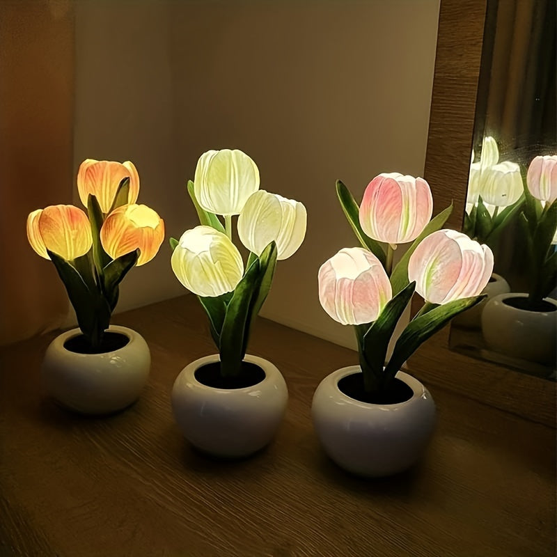 Veilleuse LED Tulipe 1 pièce, Lampe de Table Tulipe Artificielle, Décoration Romantique en Forme de Vase pour Salon, Alimentée par USB, Convient pour Chambre à Coucher, Salon, Bureau, Anniversaire, Fête et Autres Décorations d'Atmosphère — photo 2