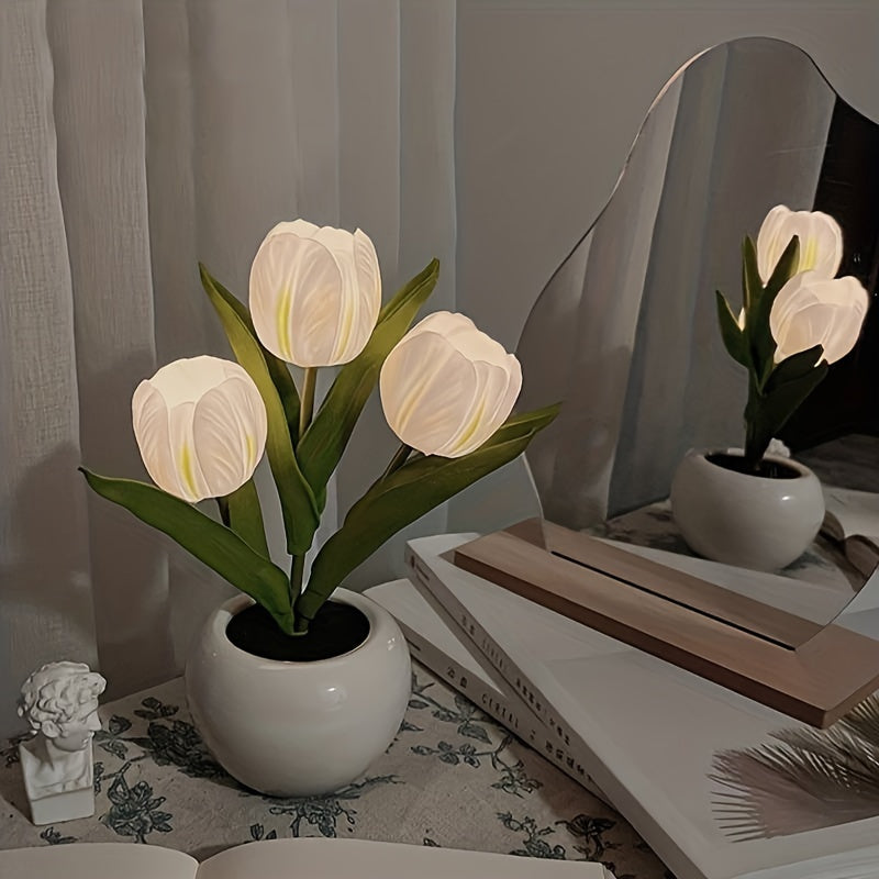 Veilleuse LED Tulipe 1 pièce, Lampe de Table Tulipe Artificielle, Décoration Romantique en Forme de Vase pour Salon, Alimentée par USB, Convient pour Chambre à Coucher, Salon, Bureau, Anniversaire, Fête et Autres Décorations d'Atmosphère — photo 4