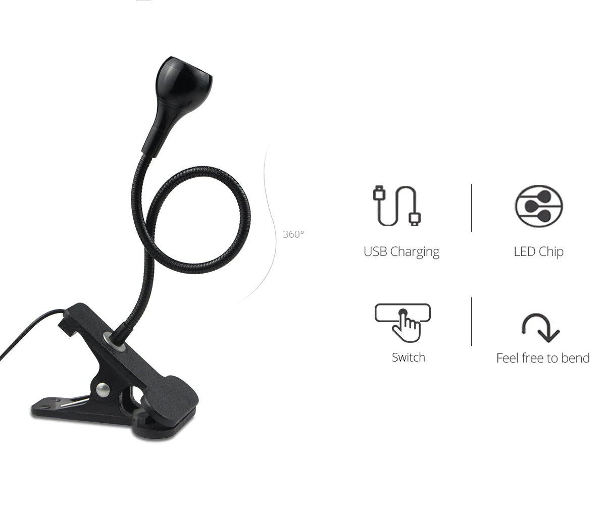 Lampe de bureau USB à pince - Col de cygne flexible 360° — photo 4