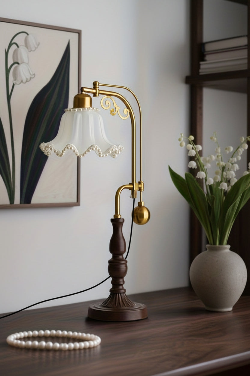 Lampe de bureau vintage à bras articulé – Abat-jour fleur — photo 1