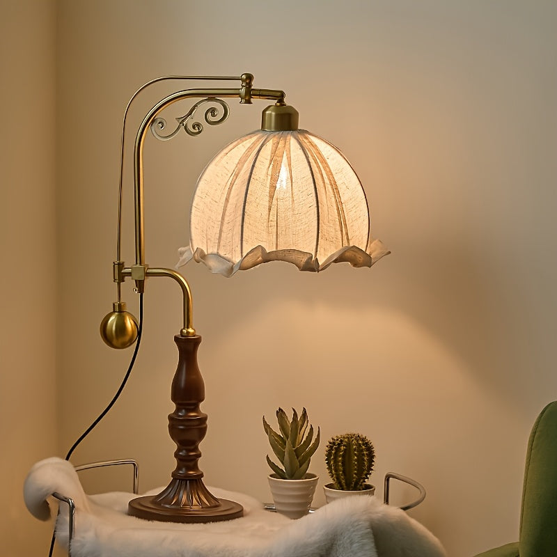 Lampe de bureau vintage à bras articulé – Abat-jour tissu — photo 1