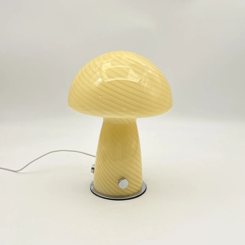 Lampe champignon rose en verre rayé - Variateur tactile — photo 4