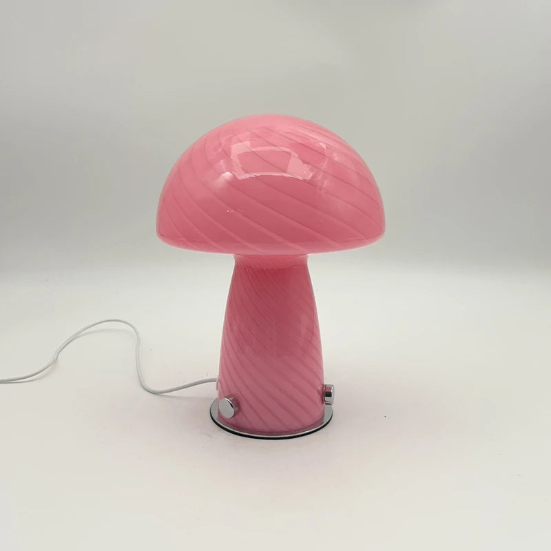 Lampe champignon rose en verre rayé - Variateur tactile — photo 5