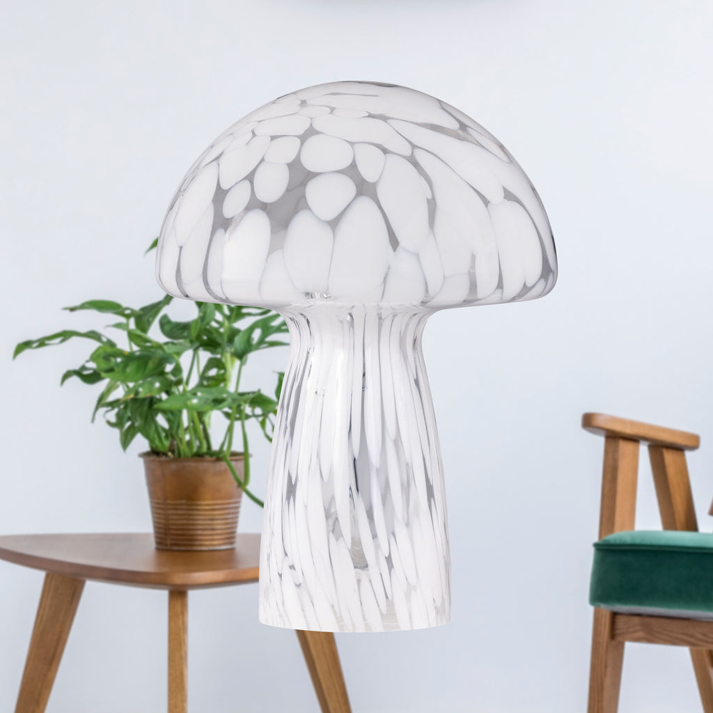 Lampe champignon en verre blanc moucheté - Style rétro 70 — photo 1